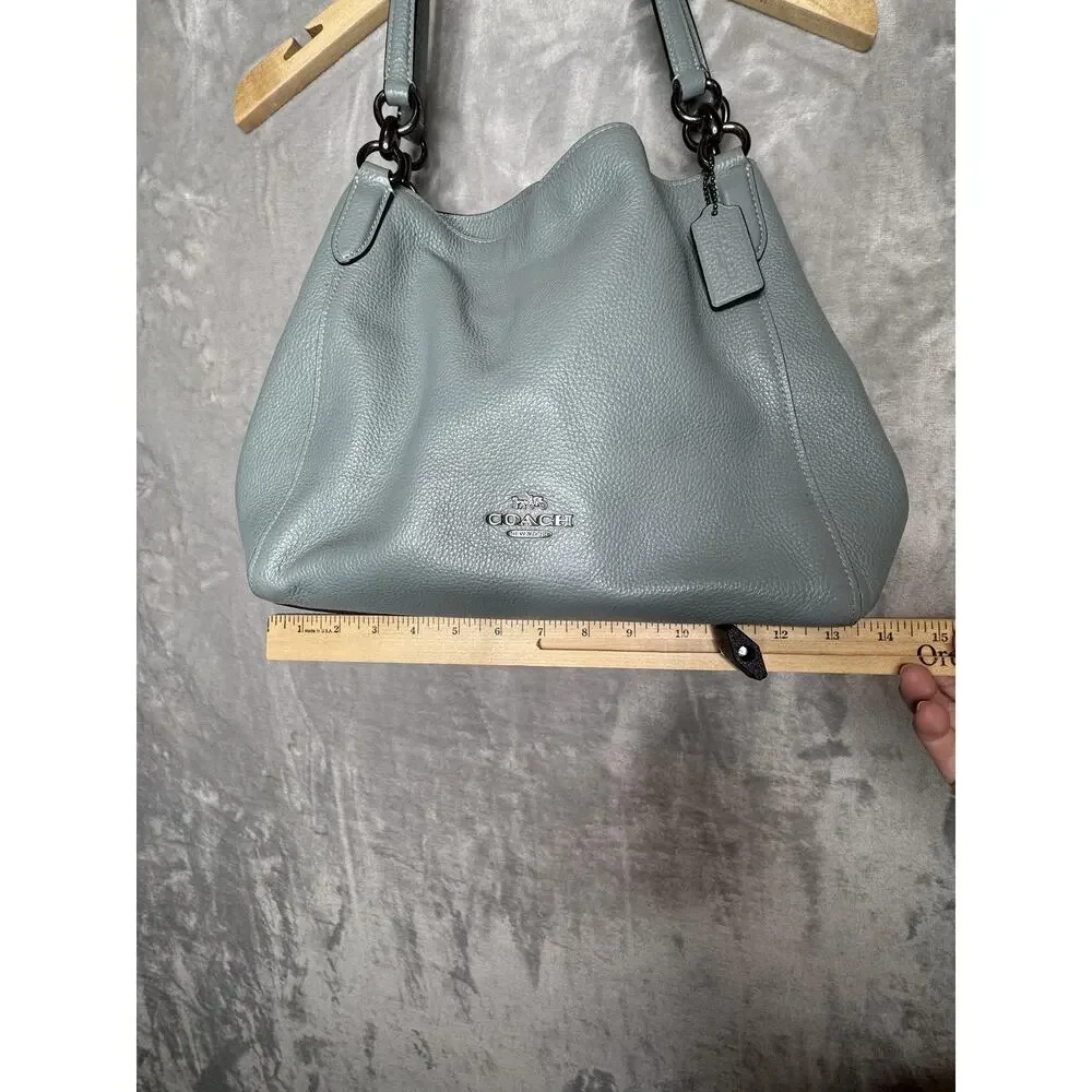 Coach Edie 31 Bag Womens Blue Pebbled Leather Shoulder Zip Pockets Gunmetal